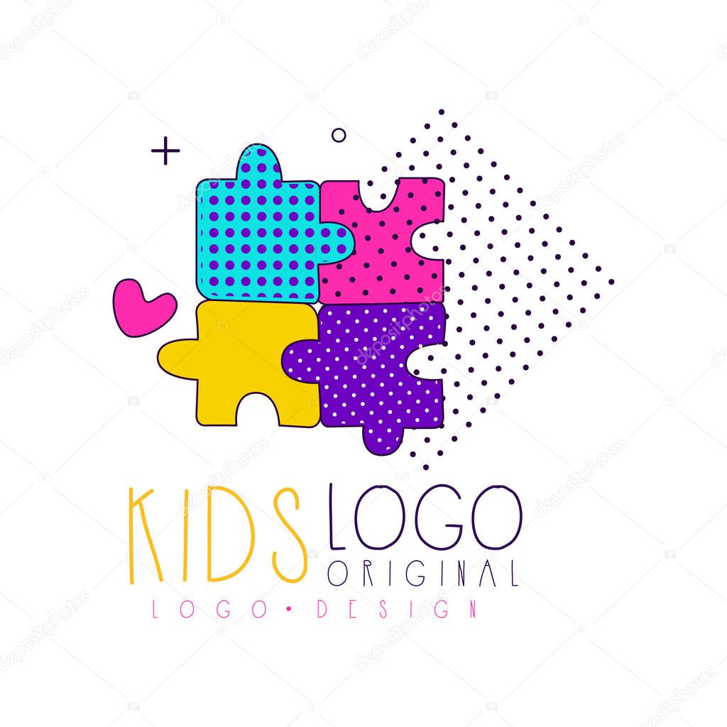 Kids club logo original design, bright badge for kids club, toys shop, baby shop vector Illustration on a white background