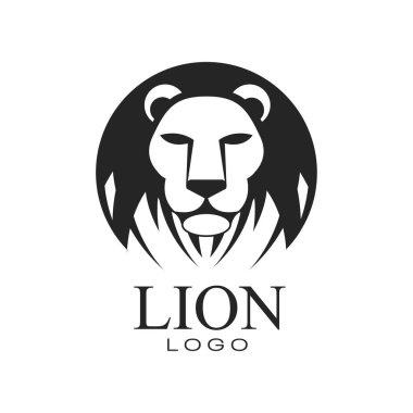 Aslan logo tasarım, amblem poster, afiş, embem, rozet, dövme, t gömlek için vahşi hayvan başkanı ile baskı, beyaz bir arka plan üzerinde klasik vintage tarzı vektör çizim