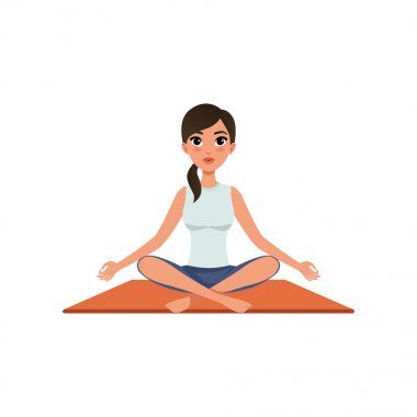 Güzel kadın pratik yoga Yoga lotus pozisyonda oturan kız üzerinde beyaz bir arka plan illüstrasyon vektör