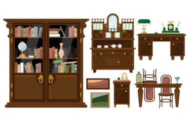 Klasik ahşap mobilya ve ev dekorasyonu unsurları koleksiyonu