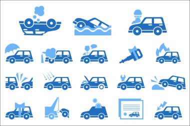 Düz vectoe araç sigorta konulu simgeleri ayarlayın. Güvenlik ve koruma bir araba. Öğeleri Web sitesi için mobil uygulama arabirimi veya iş şirket