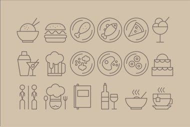 Restaurant outline vector icons big set, kitchen and cooking vector illustration clipart