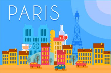 Paris, seyahat yerler, şehir mimarisi vektör çizim düz tarzı