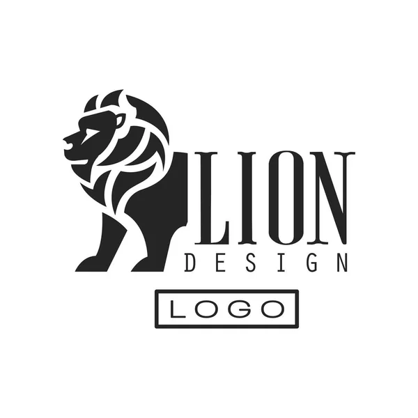 Design do logotipo do leão, elemento monocromático para cartaz, banner, embem, crachá, tatuagem, t shirt print vector Ilustração em um fundo branco — Vetor de Stock