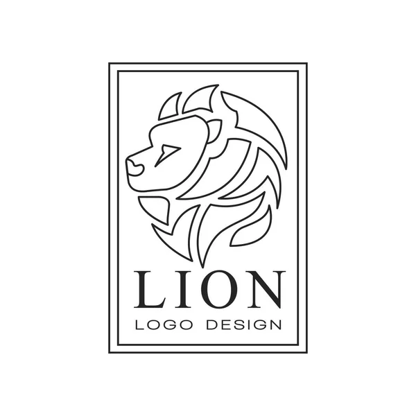 Lion logo design, emblem with silhouette of wild animal for poster, banner, embem, badge, tattoo, t shirt print, classic vintage style vector Illustration on a white background — Stock Vector