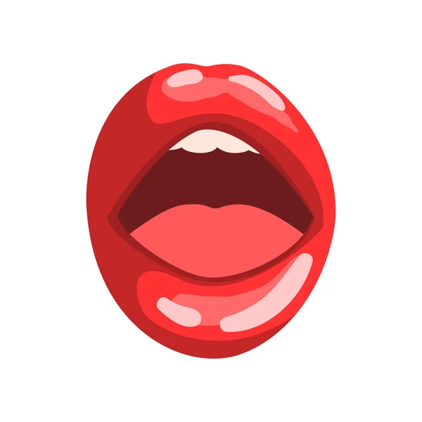 Boca abierta, vector rojo femenino de labios brillantes Ilustración sobre fondo blanco — Vector de stock