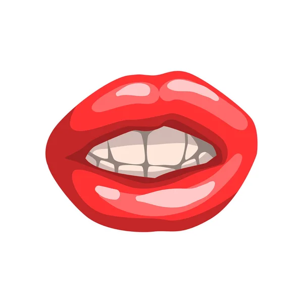 白い背景に白い歯と赤い女性の光沢のある唇ベクトル イラスト — ストックベクタ
