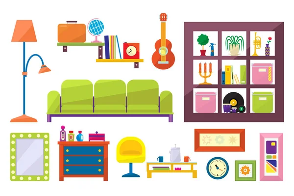 家具やインテリアの要素のコレクション — ストックベクタ