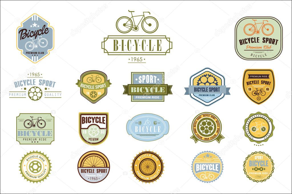 Vector set of original bicycle themed emblems. Extreme sport. Stylish labels. Creative typographic design for biking club, poster or t-shirt print