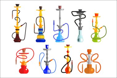 Nargile set, nargile tütün ve nargile için boru ile beyaz bir arka plan üzerinde çizimler vektör