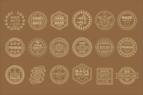 Vector set of linear labels for handmade goods. Made with love. Graphic elements for business card or packaging — Stock Vector