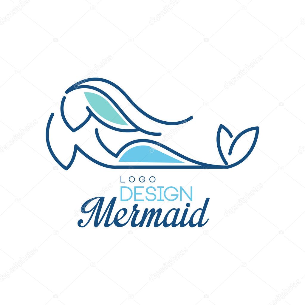 Mermaid logo design, silhouette of mermaid for badge, invitation card, banner vector Illustration isolated on a white background.