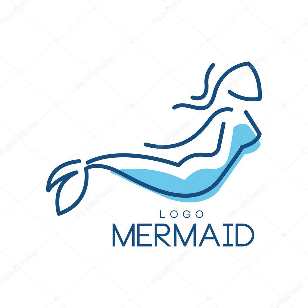 Mermaid logo, silhouette of mermaid for badge, invitation card, banner vector Illustration isolated on a white background.