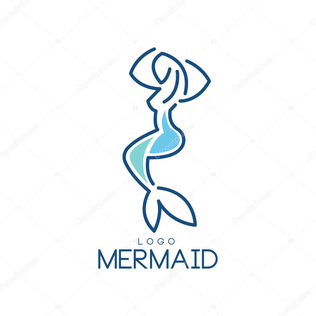 Mermaid logo, silhouette of mermaid for badge, invitation card, banner vector Illustration on a white background