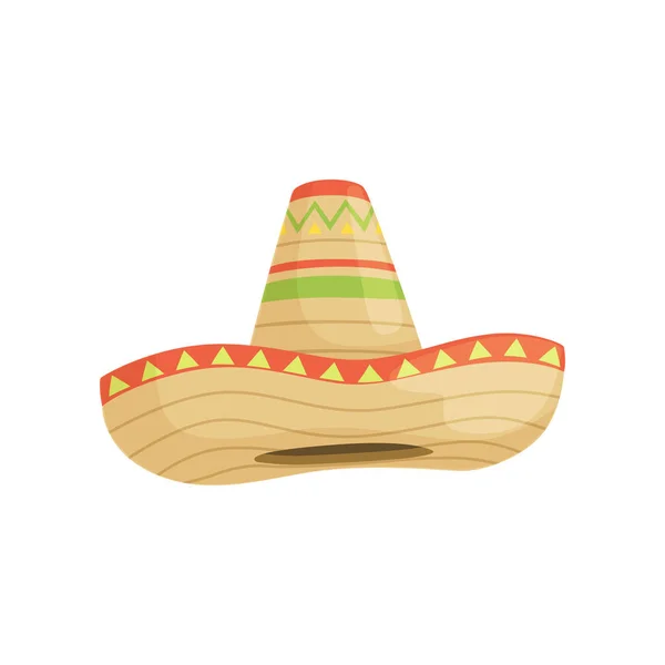 Mexikanischer Sombrero-Hut, traditionelles Symbol der mexikanischen Vektordarstellung auf weißem Hintergrund — Stockvektor