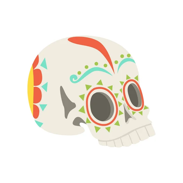 Crâne de sucre, crâne avec ornement floral, symbole traditionnel du vecteur Mexique Illustration sur fond blanc — Image vectorielle