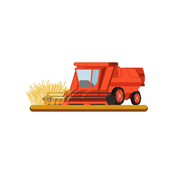 Combine harvester working in field gathering wheat, agricultural machinery vector Illustration on a white background — Stock Vector