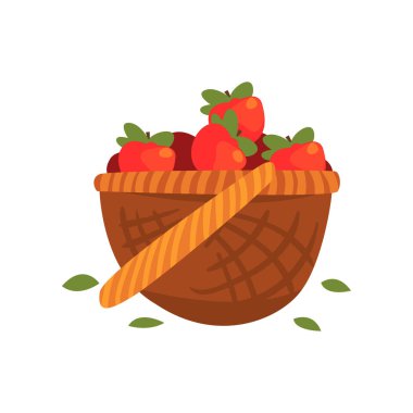 Beyaz bir arka plan üzerinde sepet vektör illüstrasyon kırmızı olgun elma