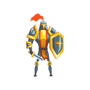 Şövalye savaşçı karakter vektör çizim beyaz bir arka plan zırhlı