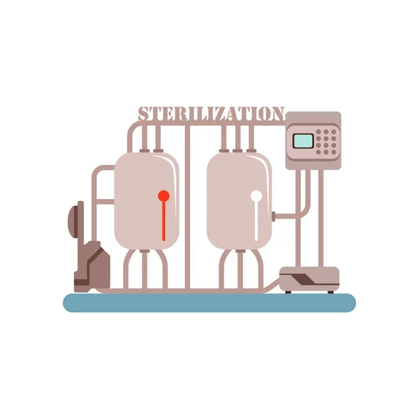Zařízení pro sterilizaci mléka, produkce mléka, mléčný průmysl vektorové ilustrace na bílém pozadí — Stockový vektor