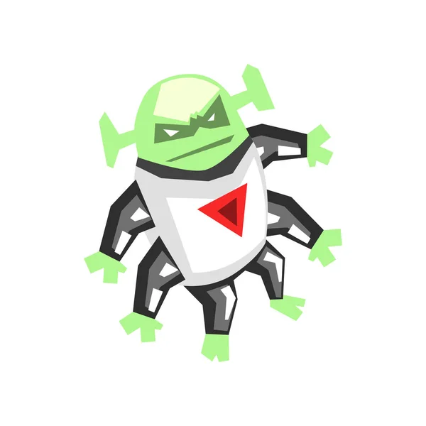 Allien, monstruo enojado con seis patas personaje de dibujos animados vector Ilustración sobre un fondo blanco — Vector de stock