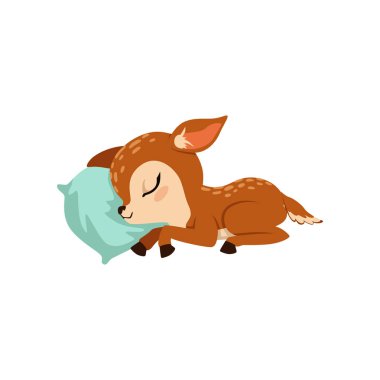 Cute little fawn character slaaping on a pillow vector Illustration on a white background clipart