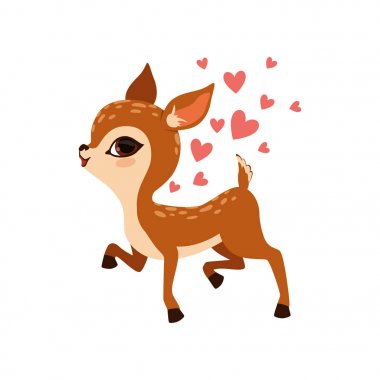 Cute little fawn character with hearts vector Illustration on a white background clipart