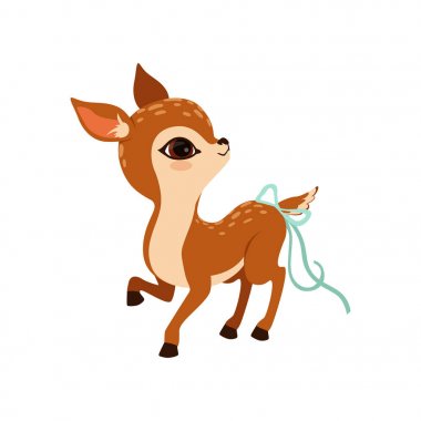 Cute little fawn character with a bow on the tail vector Illustration on a white background clipart