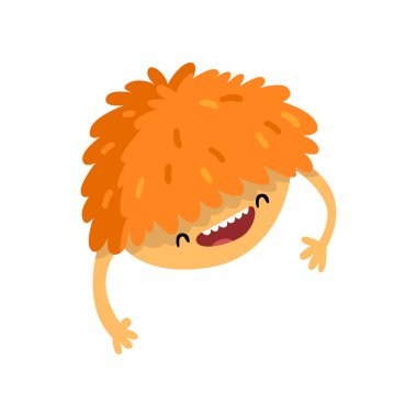 Komik surat vektör çizim üzerinde beyaz bir arka plan ile mutlu çizgi film kabarık canavar karakteri