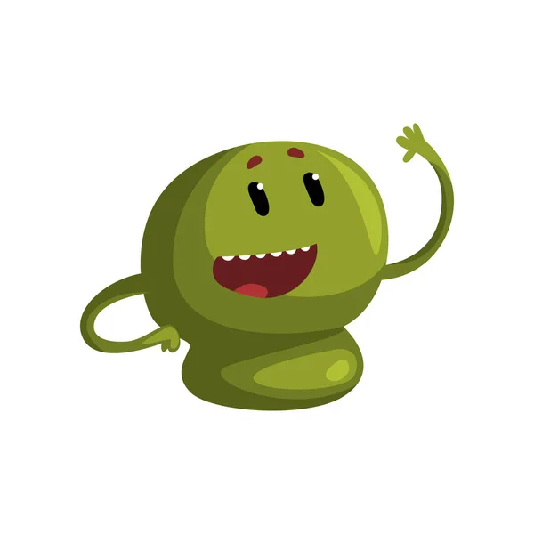 Carino personaggio mostro verde cartone animato con divertente volto vettore Illustrazione su uno sfondo bianco — Vettoriale Stock