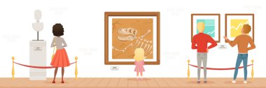 Müze ziyaret edenler, klasik eserler seyir Müzesi yatay katılan kişi illüstrasyon vektör