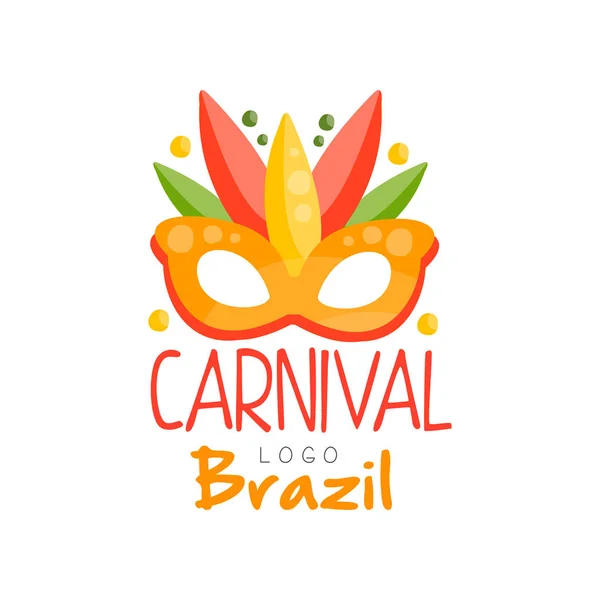 Brasile disegno del logo del Carnevale, luminoso fest.ive partito banner con maschera vettore Illustrazione su uno sfondo bianco — Vettoriale Stock