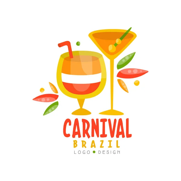 Carnaval de Brasil logo design, bright fest.ive party banner with cocktails vector Ilustración sobre fondo blanco — Vector de stock