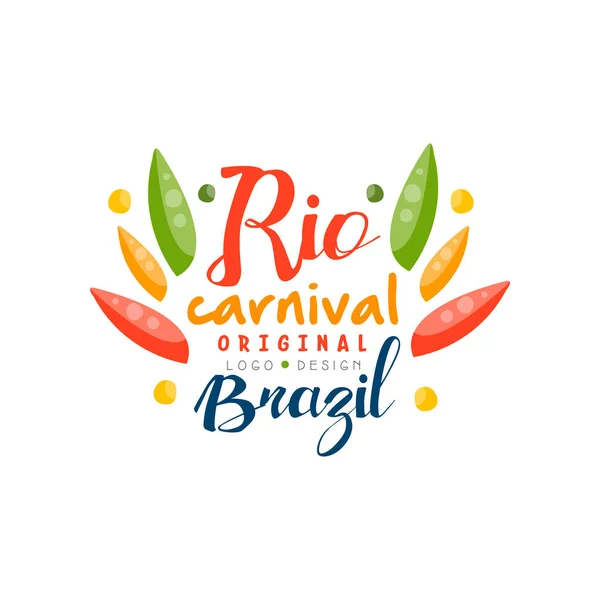 Rio Carnival design logo original, Brésil fest.ive fête bannière vecteur Illustration sur un fond blanc — Image vectorielle