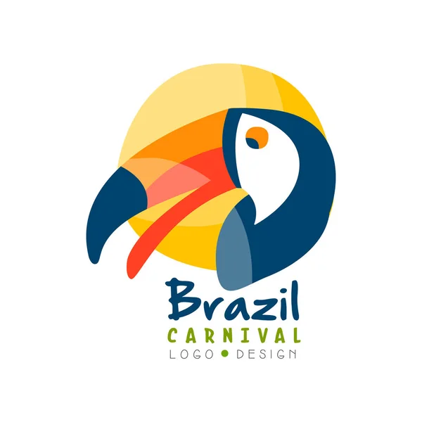 Návrh loga Brazílie karneval, světlé fest.ive strany nápis nebo plakát s toucan pták vektorové ilustrace na bílém pozadí — Stockový vektor
