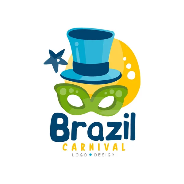 Brazilský karneval logo design, světlé slavnostní večírek banner vektorové ilustrace na bílém pozadí — Stockový vektor