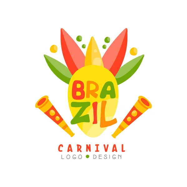 Brasile Carnival logo design, colorato fest.ive partito banner o poster vettore Illustrazione su uno sfondo bianco — Vettoriale Stock