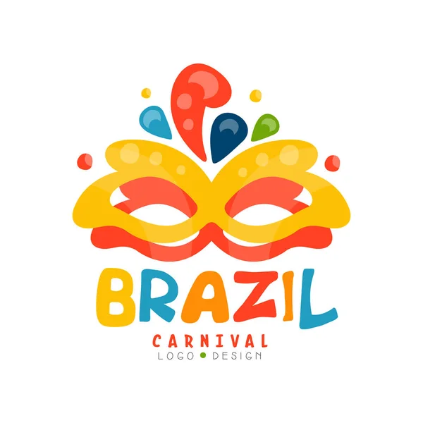 Brasile Carnival logo design, colorato fest.ive banner con partito maschera vettore Illustrazione su uno sfondo bianco — Vettoriale Stock