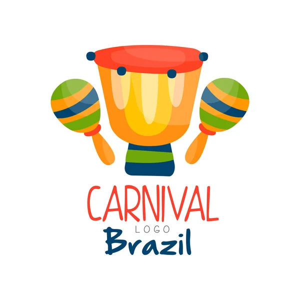 Brazílie karneval logo, světlé fest.ive stran banner s drum a maracas vektorové ilustrace na bílém pozadí — Stockový vektor