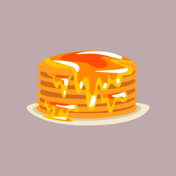 プレート、伝統的な朝食用食品の蜂蜜と新鮮なおいしいパンケーキ ベクトル イラスト — ストックベクタ