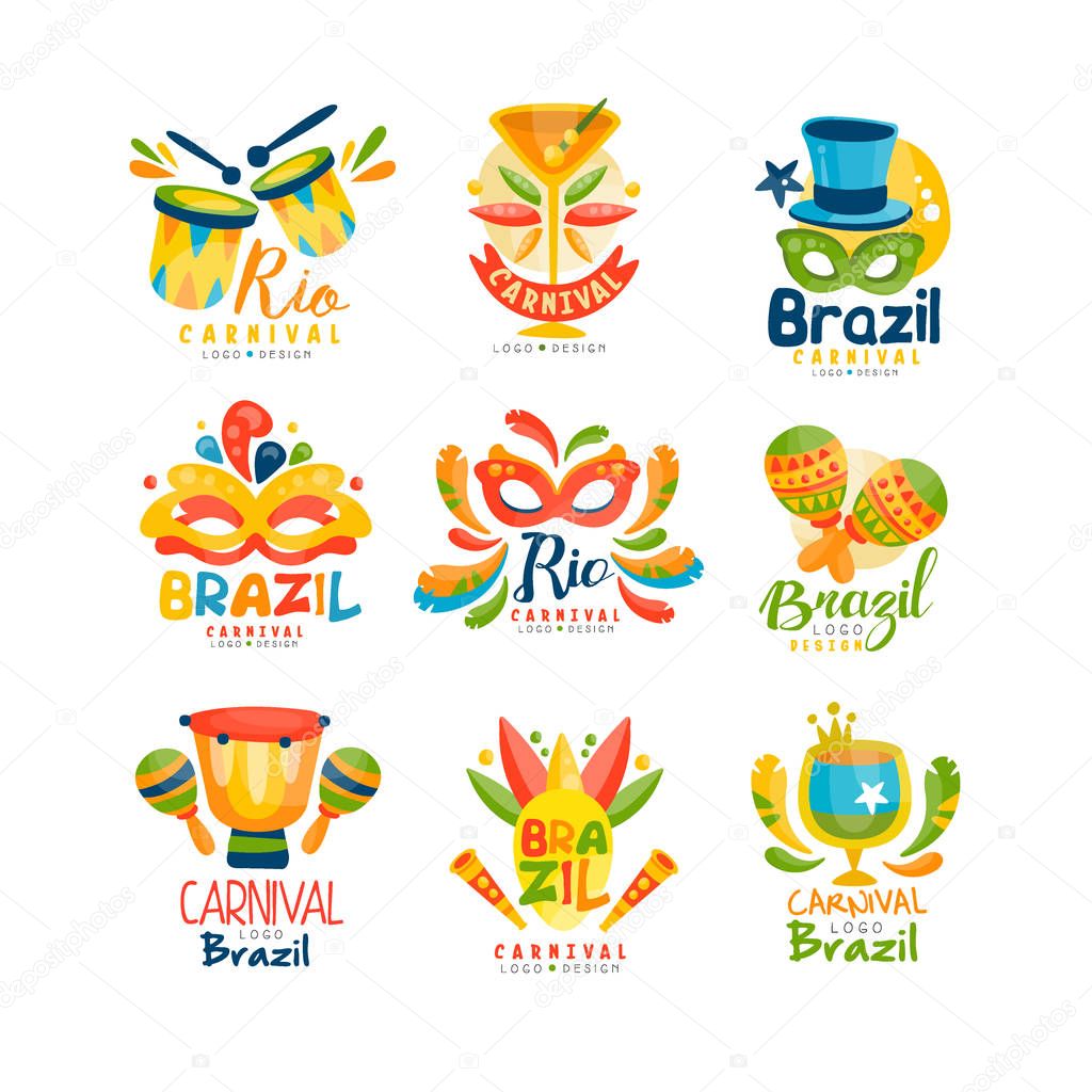 Brazilian Carnival logo design set, bright fest.ive party banners vector Illustration on a white background