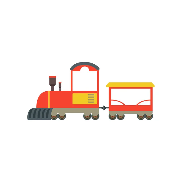 子供漫画の赤と黄色のおもちゃの列車、機関車ベクトル イラスト白い背景の上の鉄道グッズ — ストックベクタ