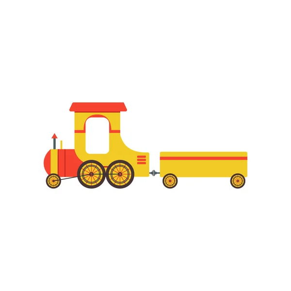 子供漫画黄色グッズ貨物列車、機関車ベクトル イラスト白い背景の上の鉄道グッズ — ストックベクタ