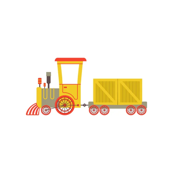 子供かわいい漫画黄色グッズ貨物列車、機関車ベクトル イラスト白い背景の上の鉄道グッズ — ストックベクタ