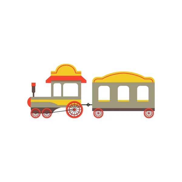 Zabawka dla dzieci pasażerów pociągu, Zabawka kolejowych kolorowy kreskówka z lokomotywa wektor ilustracja na białym tle — Wektor stockowy