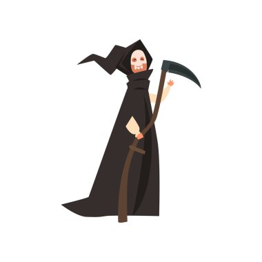 Ölüm kostüm, maskeli balo, karnaval, Cadılar Bayramı partisi karikatür vektör çizim beyaz bir arka plan giyen kişi