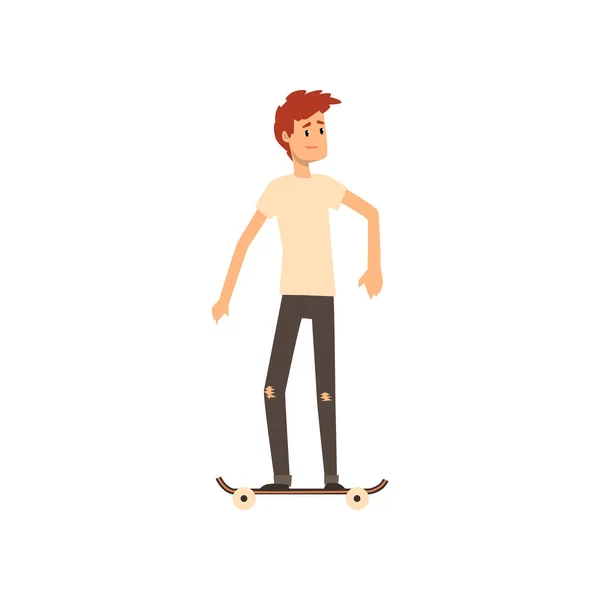 Young man skateboarding, sport and physical activity concept cartoon vector Illustration on a white background — Stock Vector