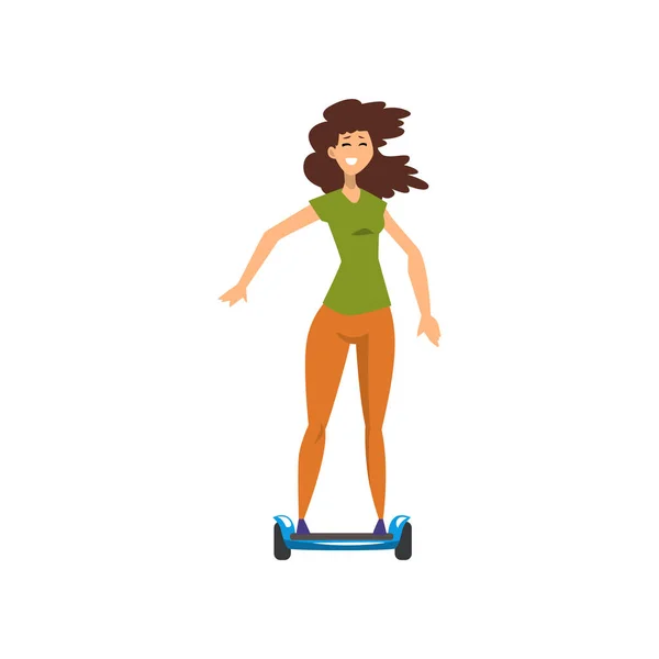 Menina feliz montando no vetor hoverboard Ilustração em um fundo branco —  Vetores de Stock