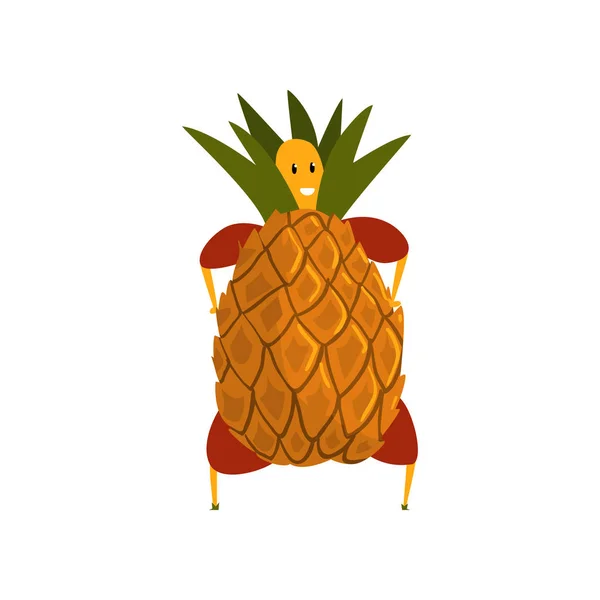 Rolig ananas seriefigur, mannen i frukt kostym vektor Illustration på vit bakgrund — Stock vektor