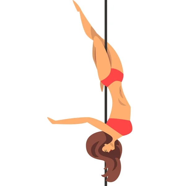 Frumoasă fată dansatoare pol în bikini roșii, fitness pe vectorul pol Ilustrație izolată pe un fundal alb — Vector de stoc